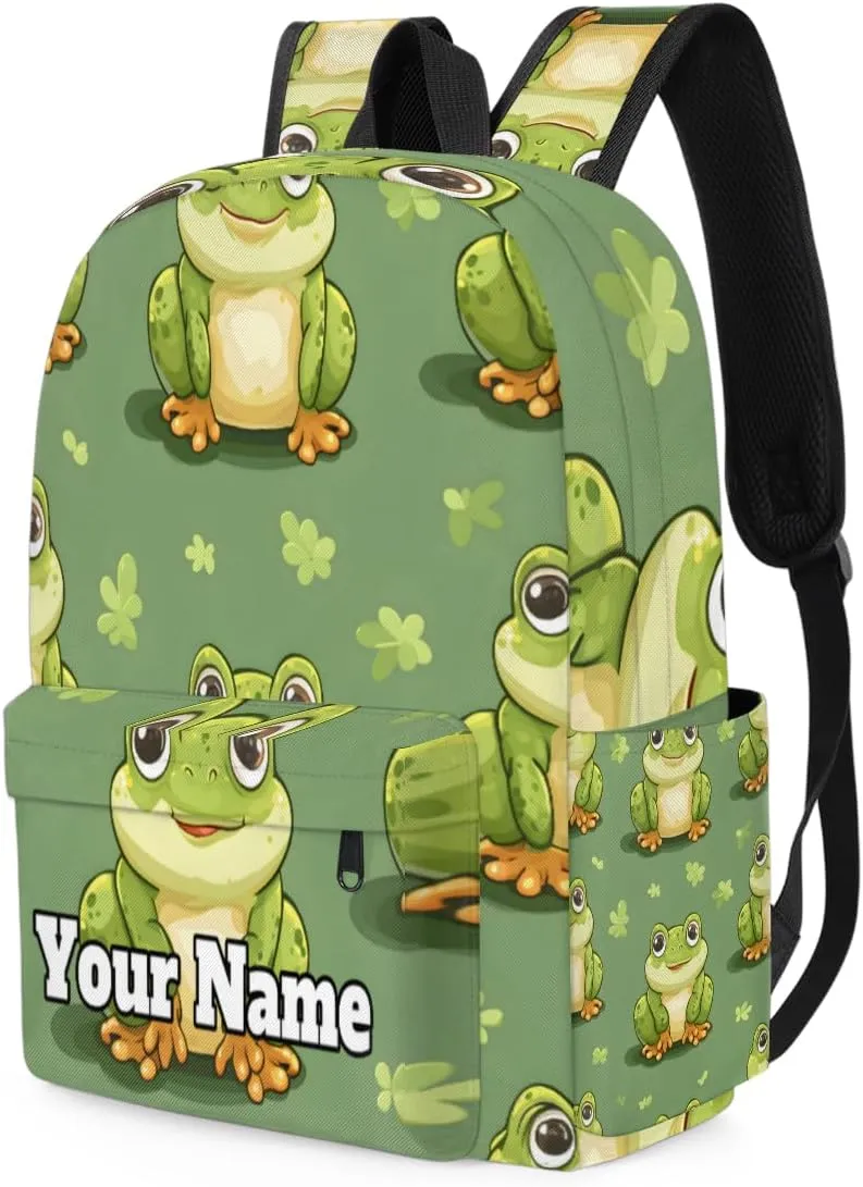 Personalized Cute Green Frog Preschool Toddler Backpack for Boys Girls Custom Kids Name Small Bookbags Kindergarten Elementary Backpack, Cute Frogs