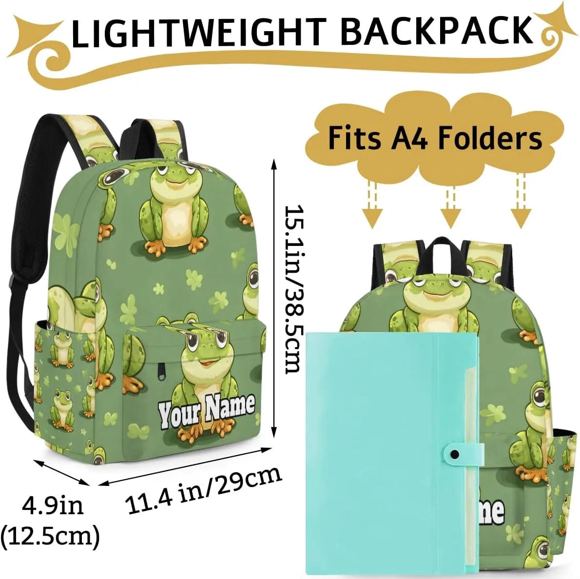 Personalized Cute Green Frog Preschool Toddler Backpack for Boys Girls Custom Kids Name Small Bookbags Kindergarten Elementary Backpack, Cute Frogs