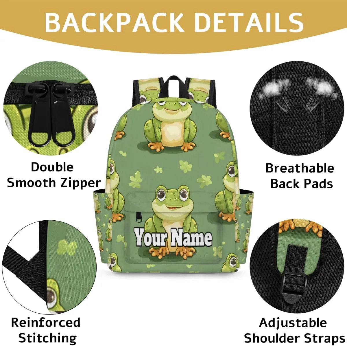 Personalized Cute Green Frog Preschool Toddler Backpack for Boys Girls Custom Kids Name Small Bookbags Kindergarten Elementary Backpack, Cute Frogs
