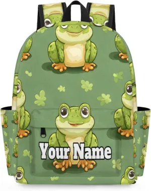 Personalized Cute Green Frog Preschool Toddler Backpack for Boys Girls Custom Kids Name Small Bookbags Kindergarten Elementary Backpack, Cute Frogs