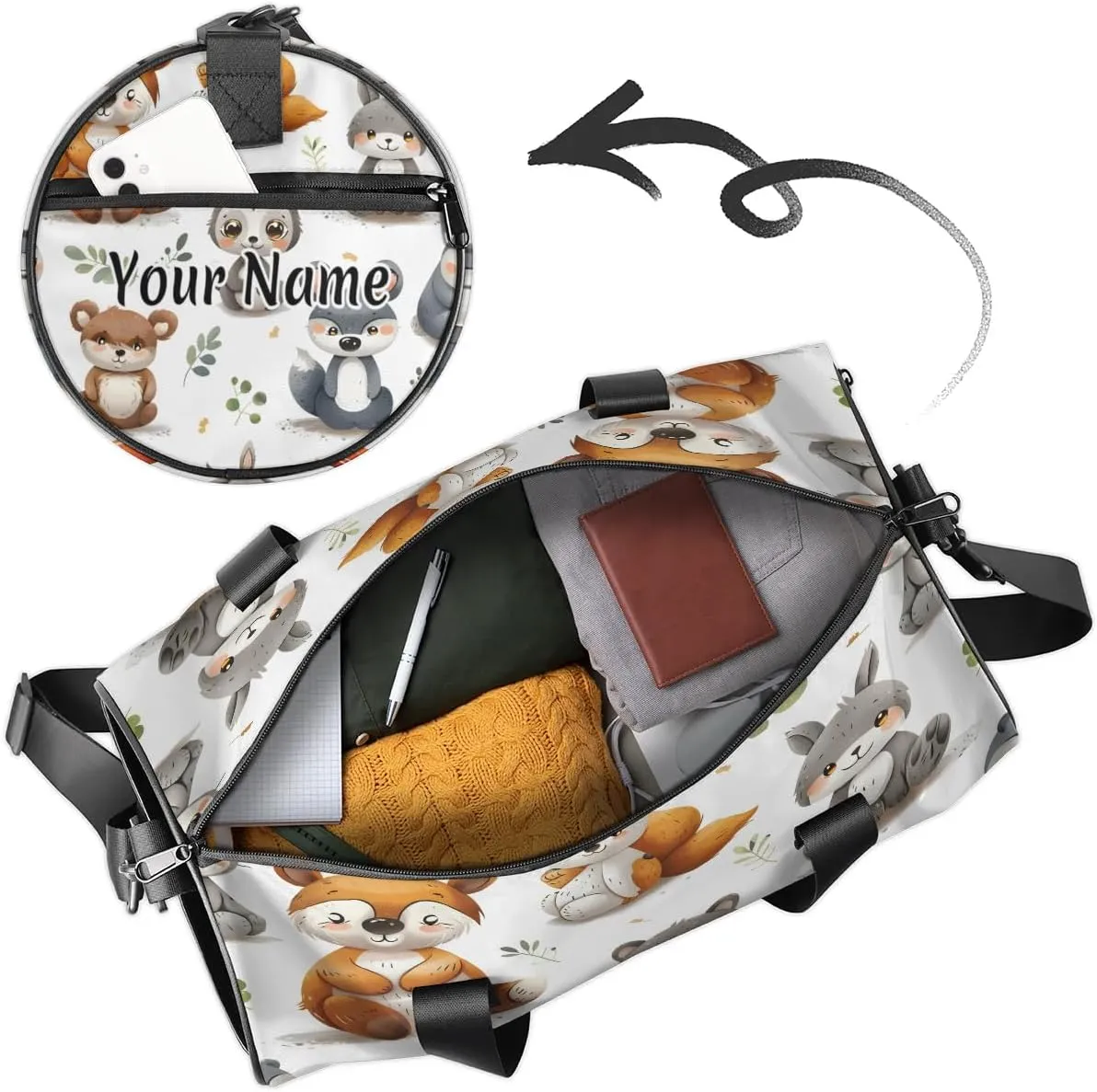 Personalized Duffel Bag for Women, Custom Animals Squirrels Gym Bag for Sports, Waterproof Dance Bag with Name, Lightweight Carryon Gym Bag, Cute Squirrel