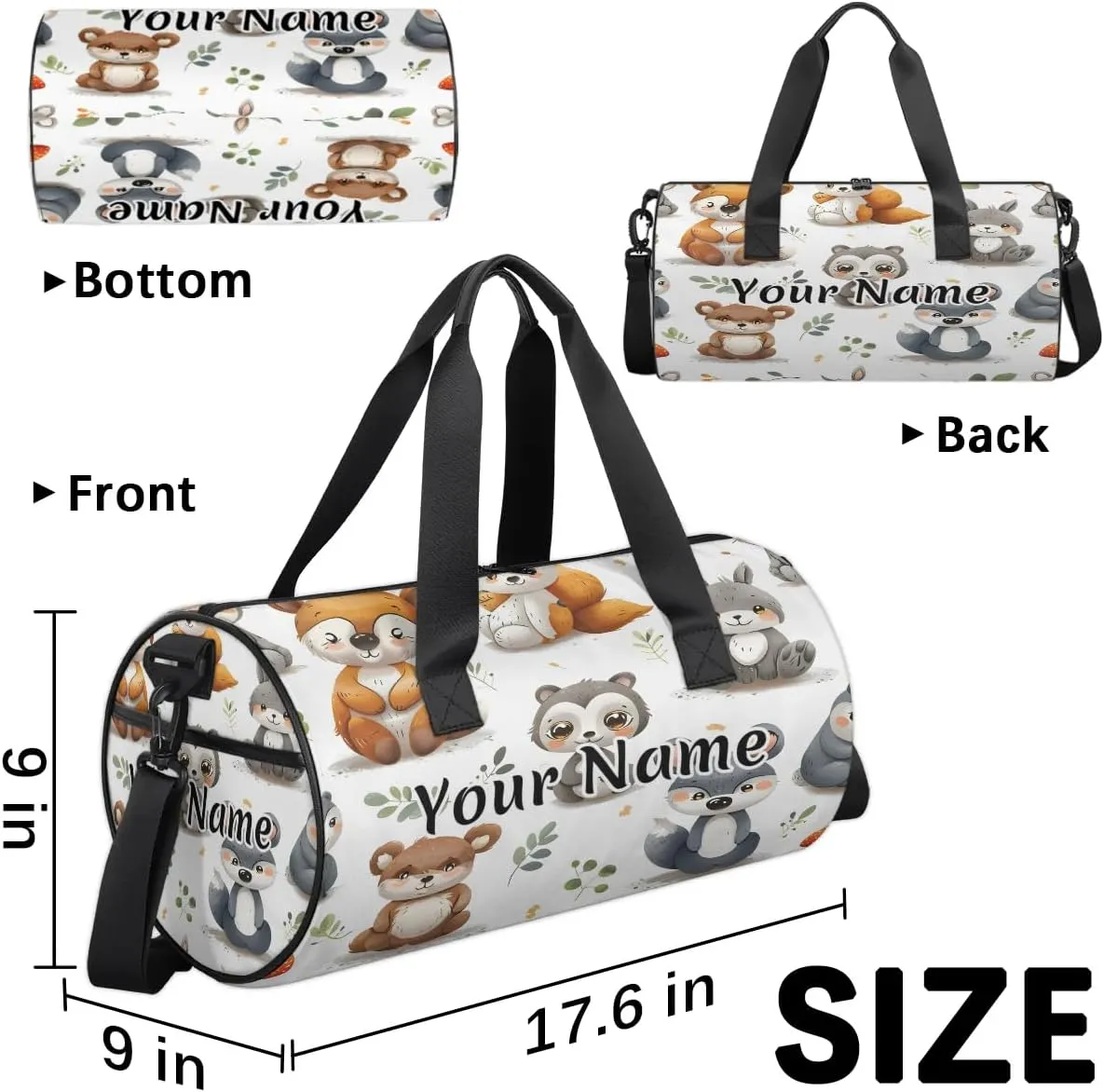 Personalized Duffel Bag for Women, Custom Animals Squirrels Gym Bag for Sports, Waterproof Dance Bag with Name, Lightweight Carryon Gym Bag, Cute Squirrel
