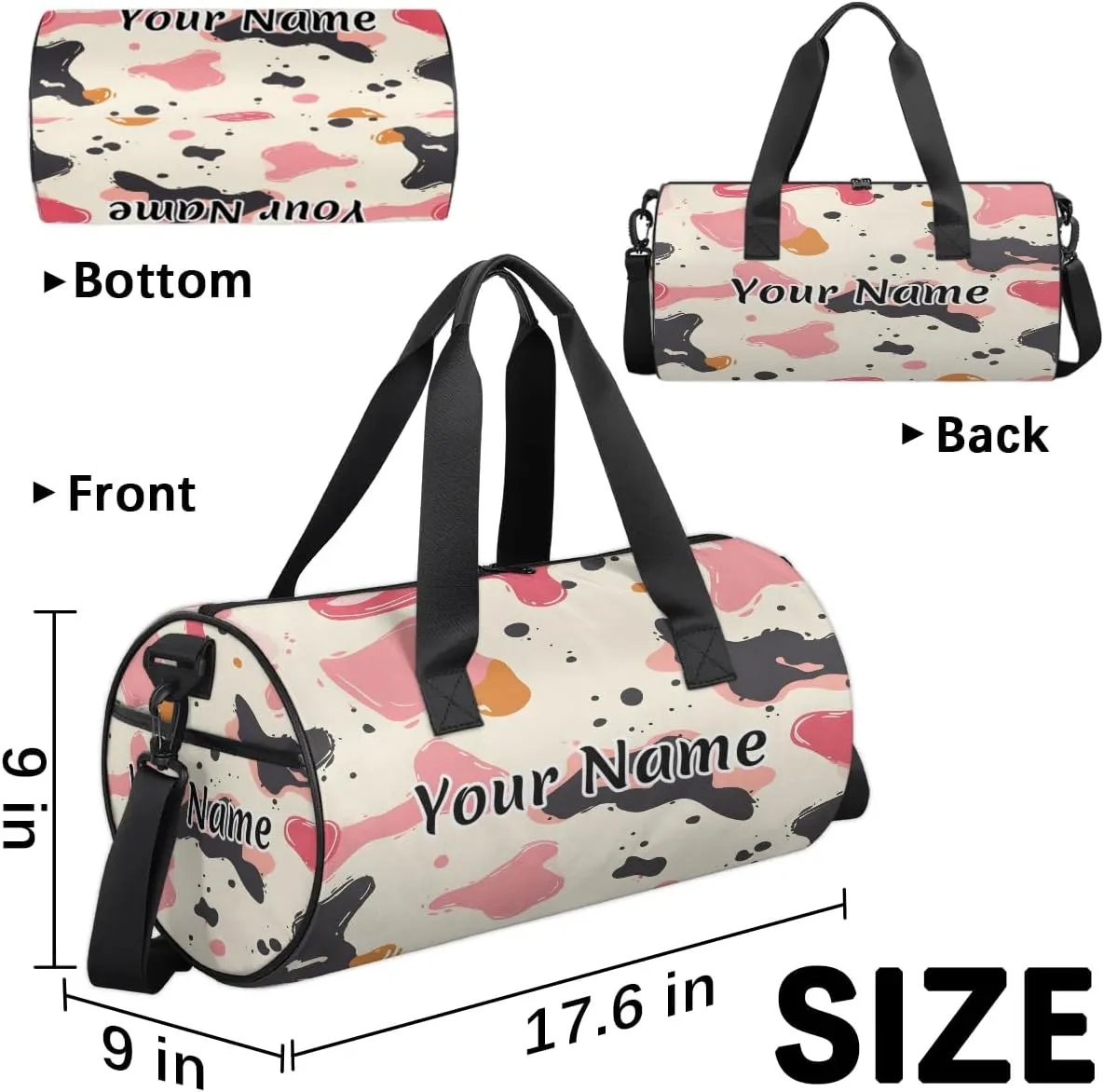 Personalized Duffel Bag for Women, Custom Cowhide Milk Cow Print Gym Bag for Sports, Waterproof Dance Bag with Name, Lightweight Carryon Gym Bag, Farm Animal