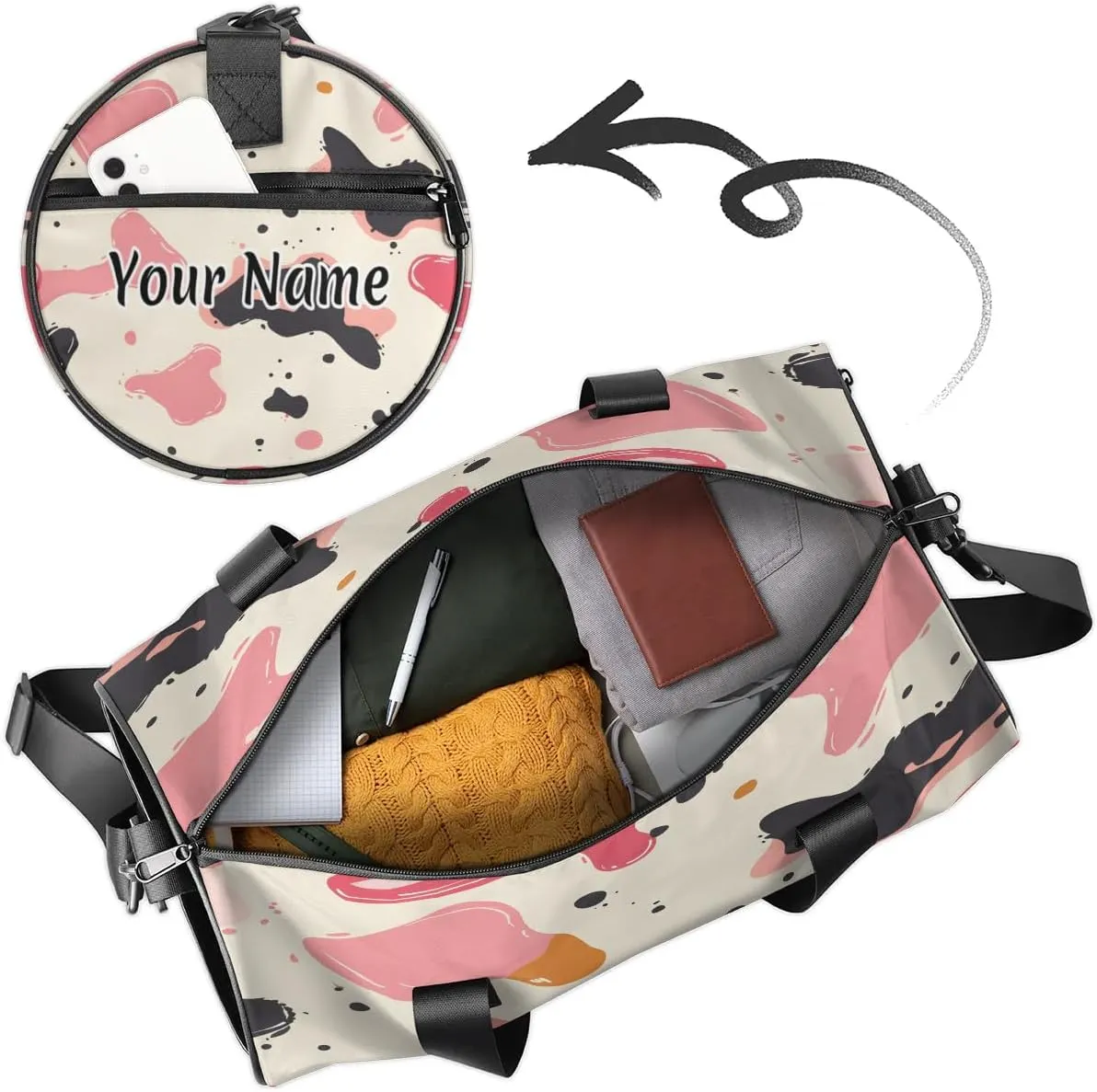 Personalized Duffel Bag for Women, Custom Cowhide Milk Cow Print Gym Bag for Sports, Waterproof Dance Bag with Name, Lightweight Carryon Gym Bag, Farm Animal