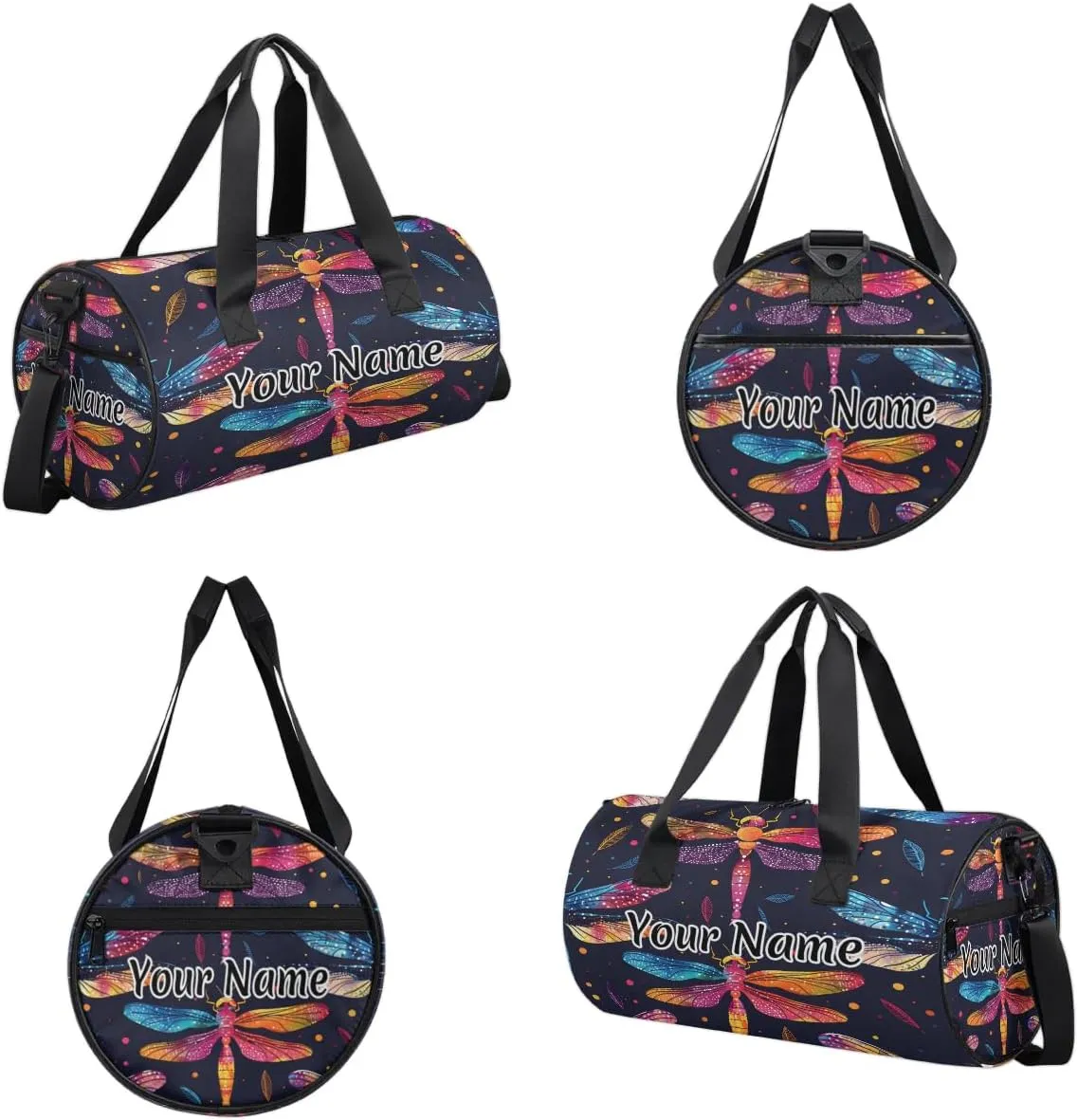 Personalized Duffel Bag for Women, Custom Dragonfly Gym Bag for Sports, Waterproof Dance Bag with Name, Lightweight Carryon Gym Bag, Dragonfly Retro
