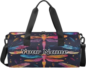 Personalized Duffel Bag for Women, Custom Dragonfly Gym Bag for Sports, Waterproof Dance Bag with Name, Lightweight Carryon Gym Bag, Dragonfly Retro