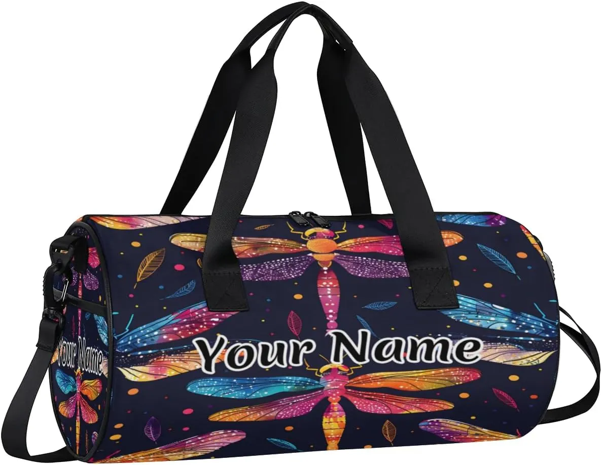 Personalized Duffel Bag for Women, Custom Dragonfly Gym Bag for Sports, Waterproof Dance Bag with Name, Lightweight Carryon Gym Bag, Dragonfly Retro