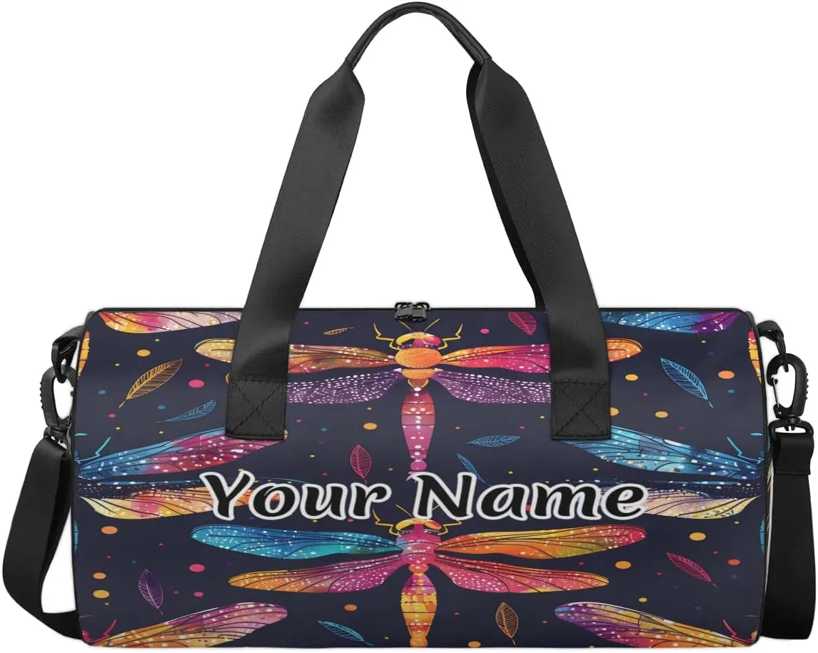 Personalized Duffel Bag for Women, Custom Dragonfly Gym Bag for Sports, Waterproof Dance Bag with Name, Lightweight Carryon Gym Bag, Dragonfly Retro