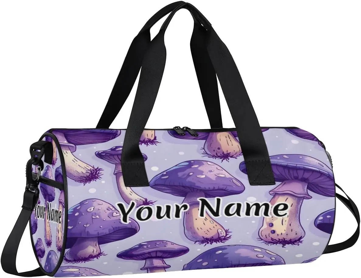 Personalized Duffel Bag for Women, Custom Fantasy Mushroom Gym Bag for Sports, Waterproof Dance Bag with Name, Lightweight Carryon Gym Bag, Mushrooms