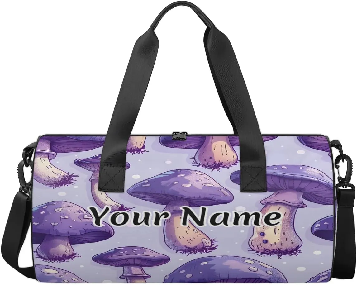 Personalized Duffel Bag for Women, Custom Fantasy Mushroom Gym Bag for Sports, Waterproof Dance Bag with Name, Lightweight Carryon Gym Bag, Mushrooms