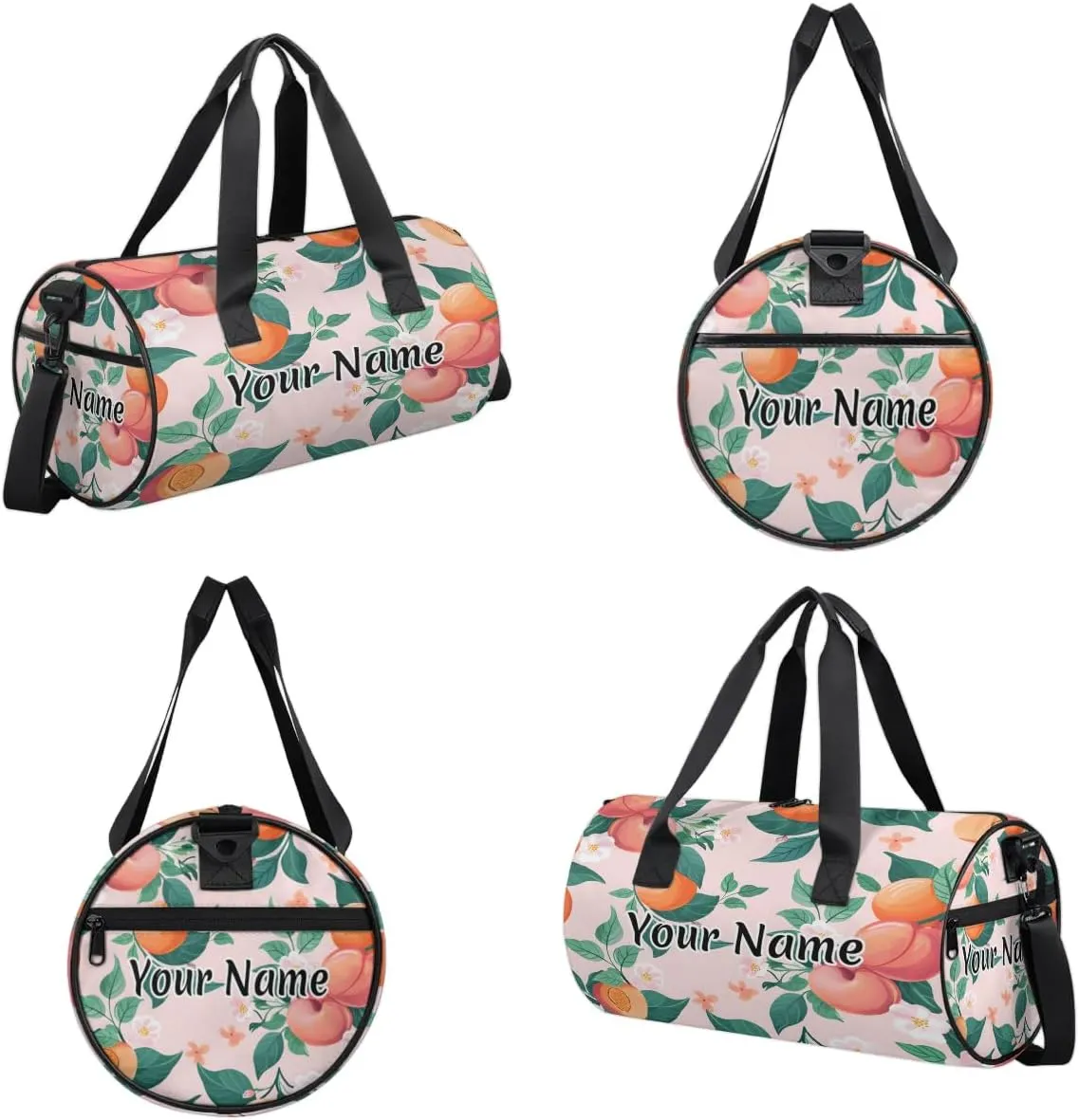 Personalized Duffel Bag for Women, Custom Fruits Peaches Gym Bag for Sports, Waterproof Dance Bag with Name, Lightweight Carryon Gym Bag, Peach Flower