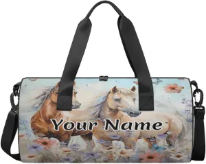 Personalized Duffel Bag for Women, Custom Horses Gym Bag for Sports, Waterproof Dance Bag with Name, Lightweight Carryon Gym Bag, Western Farm Animal
