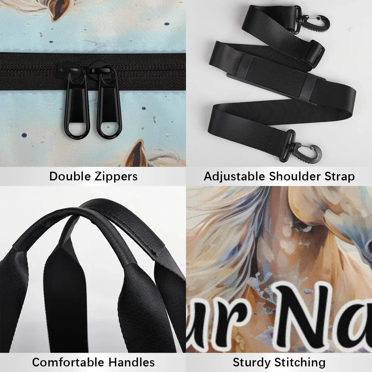 Personalized Duffel Bag for Women, Custom Horses Gym Bag for Sports, Waterproof Dance Bag with Name, Lightweight Carryon Gym Bag, Western Farm Animal