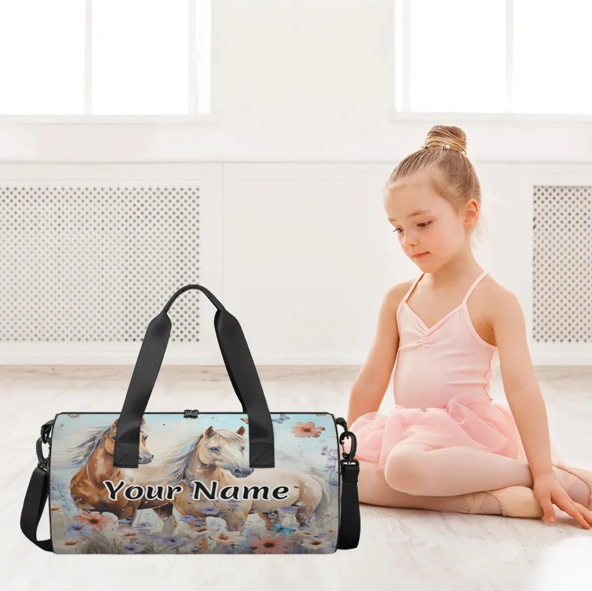 Personalized Duffel Bag for Women, Custom Horses Gym Bag for Sports, Waterproof Dance Bag with Name, Lightweight Carryon Gym Bag, Western Farm Animal