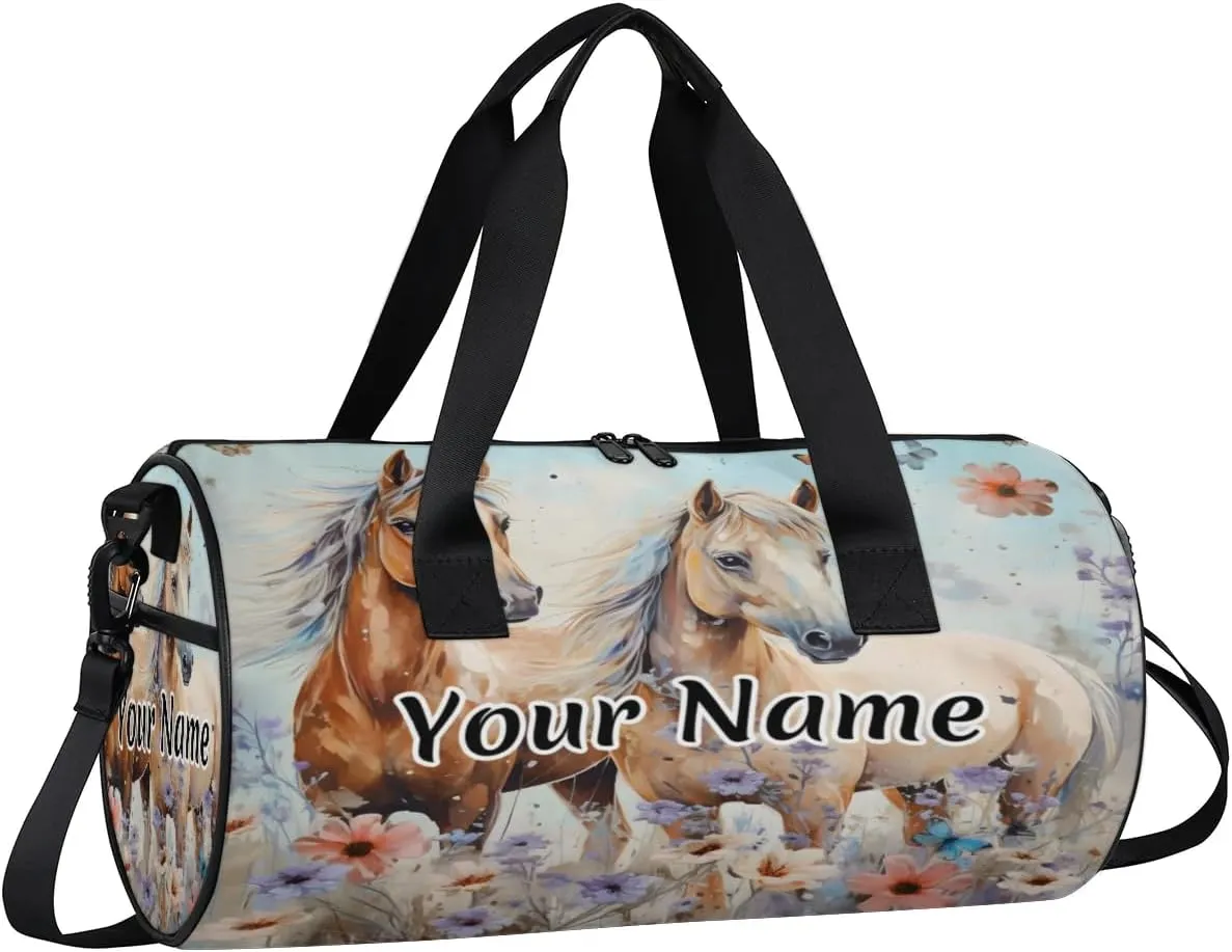 Personalized Duffel Bag for Women, Custom Horses Gym Bag for Sports, Waterproof Dance Bag with Name, Lightweight Carryon Gym Bag, Western Farm Animal