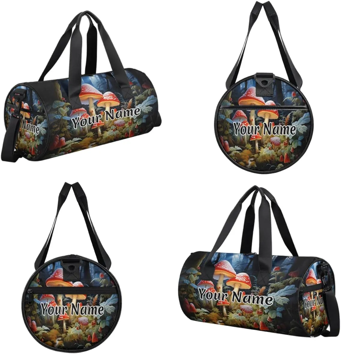 Personalized Duffel Bag for Women, Custom Mushroom Forest Gym Bag for Sports, Waterproof Dance Bag with Name, Lightweight Carryon Gym Bag, Fantasy Red Mushroom