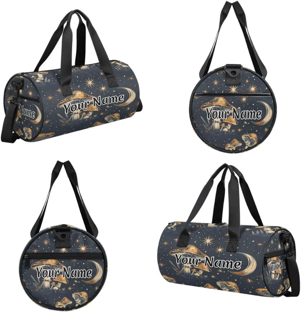 Personalized Duffel Bag for Women, Custom Mushroom Moon Gym Bag for Sports, Waterproof Dance Bag with Name, Lightweight Carryon Gym Bag, Mushrooms