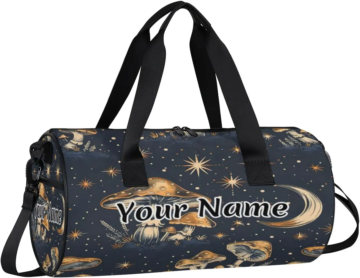 Personalized Duffel Bag for Women, Custom Mushroom Moon Gym Bag for Sports, Waterproof Dance Bag with Name, Lightweight Carryon Gym Bag, Mushrooms