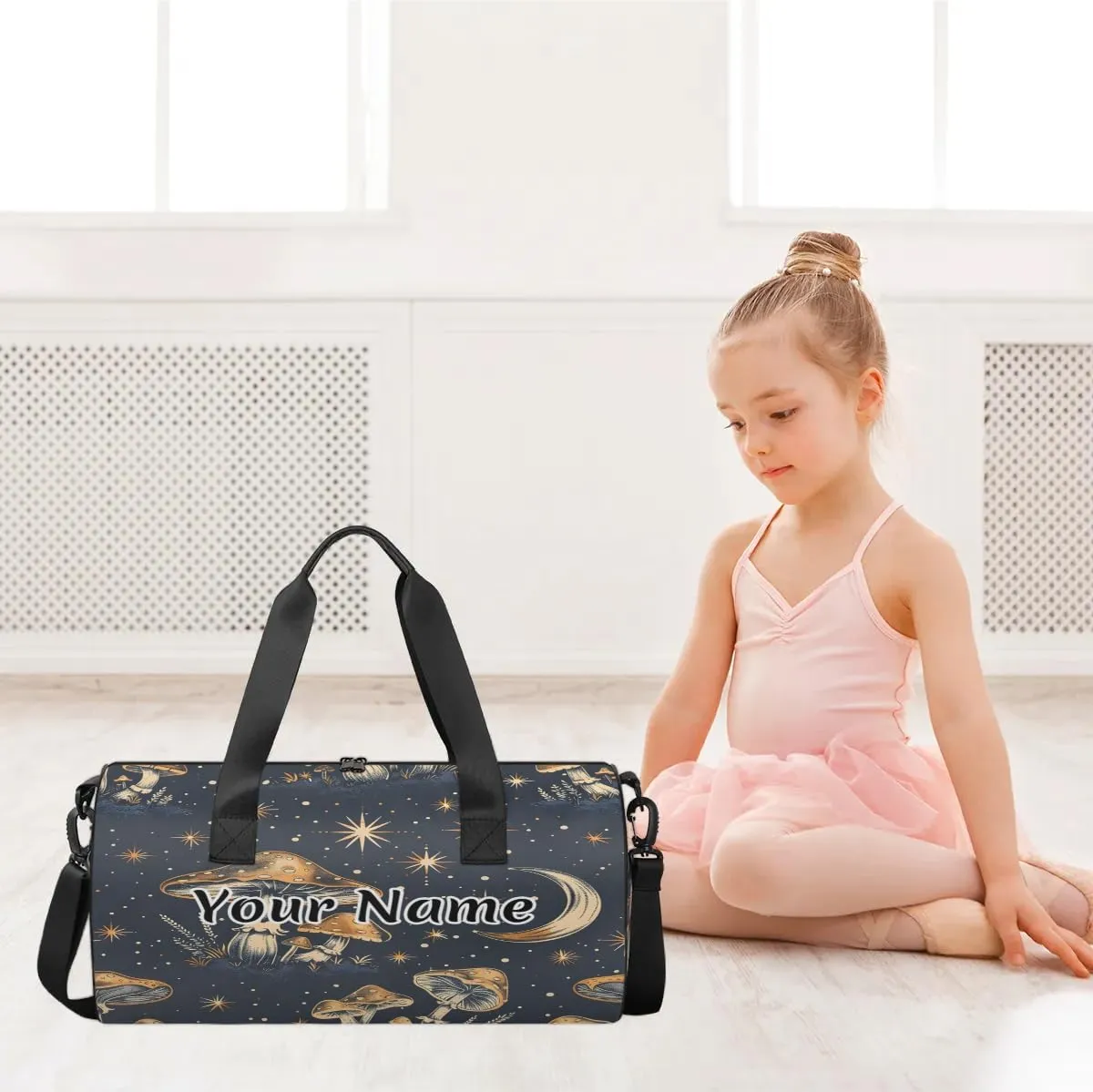 Personalized Duffel Bag for Women, Custom Mushroom Moon Gym Bag for Sports, Waterproof Dance Bag with Name, Lightweight Carryon Gym Bag, Mushrooms