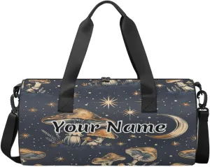 Personalized Duffel Bag for Women, Custom Mushroom Moon Gym Bag for Sports, Waterproof Dance Bag with Name, Lightweight Carryon Gym Bag, Mushrooms