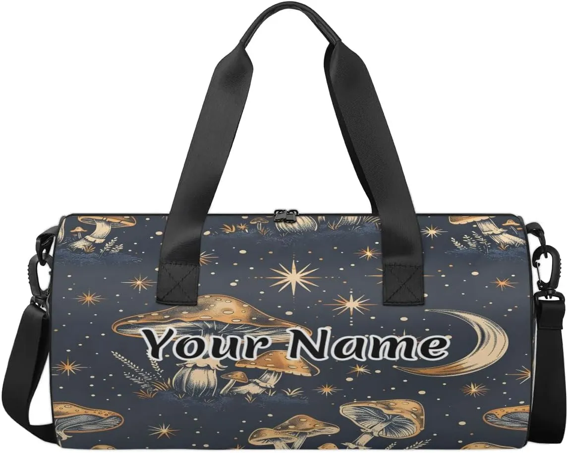 Personalized Duffel Bag for Women, Custom Mushroom Moon Gym Bag for Sports, Waterproof Dance Bag with Name, Lightweight Carryon Gym Bag, Mushrooms