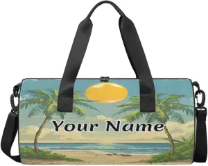 Personalized Duffel Bag for Women, Custom Palm Tree Gym Bag for Sports, Waterproof Dance Bag with Name, Lightweight Carryon Gym Bag, Ocean Sunrise