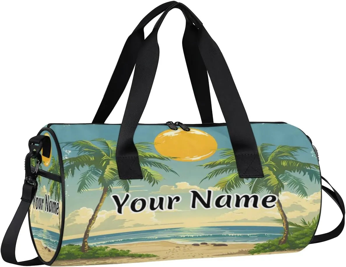 Personalized Duffel Bag for Women, Custom Palm Tree Gym Bag for Sports, Waterproof Dance Bag with Name, Lightweight Carryon Gym Bag, Ocean Sunrise