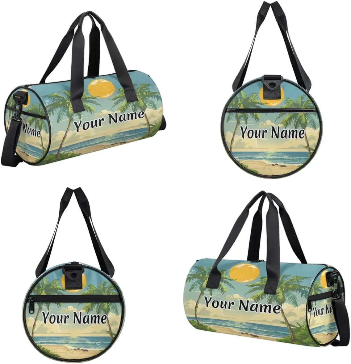 Personalized Duffel Bag for Women, Custom Palm Tree Gym Bag for Sports, Waterproof Dance Bag with Name, Lightweight Carryon Gym Bag, Ocean Sunrise