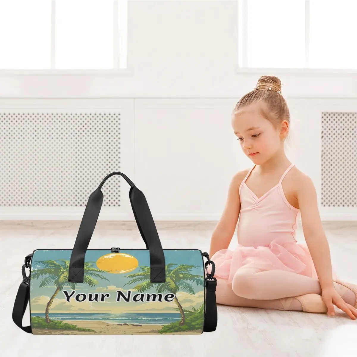 Personalized Duffel Bag for Women, Custom Palm Tree Gym Bag for Sports, Waterproof Dance Bag with Name, Lightweight Carryon Gym Bag, Ocean Sunrise