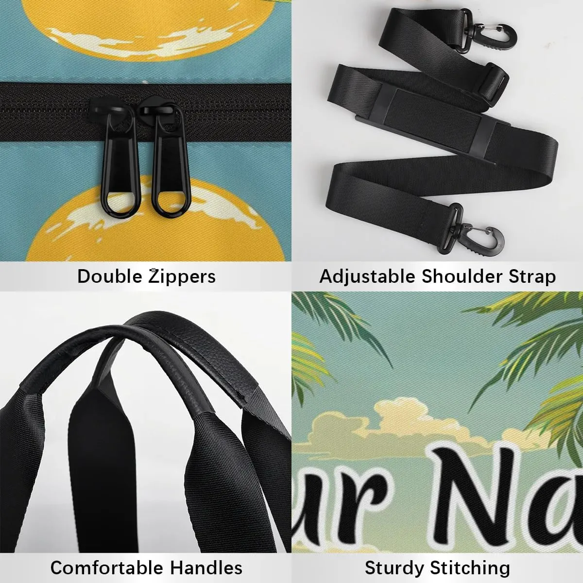 Personalized Duffel Bag for Women, Custom Palm Tree Gym Bag for Sports, Waterproof Dance Bag with Name, Lightweight Carryon Gym Bag, Ocean Sunrise