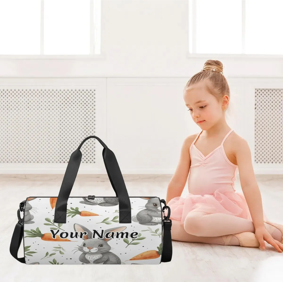 Personalized Duffel Bag for Women, Custom Rabbit Gym Bag for Sports, Waterproof Dance Bag with Name, Lightweight Carryon Gym Bag, Easter Day Rabbit Carrot