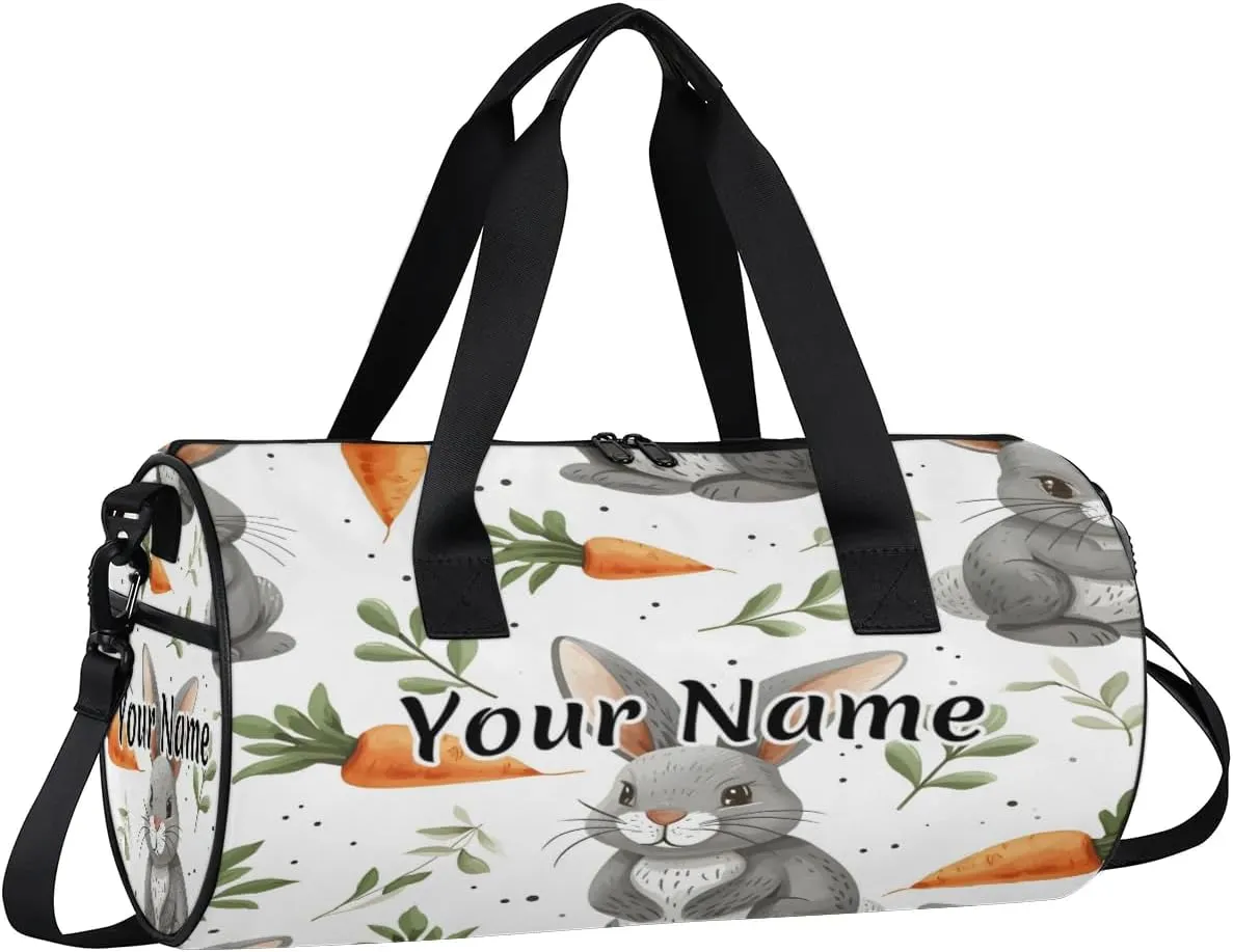 Personalized Duffel Bag for Women, Custom Rabbit Gym Bag for Sports, Waterproof Dance Bag with Name, Lightweight Carryon Gym Bag, Easter Day Rabbit Carrot