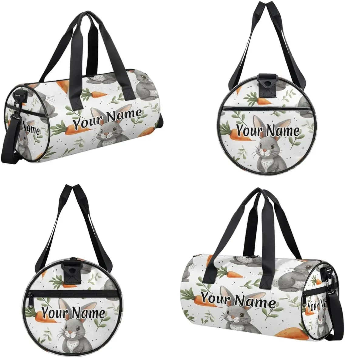 Personalized Duffel Bag for Women, Custom Rabbit Gym Bag for Sports, Waterproof Dance Bag with Name, Lightweight Carryon Gym Bag, Easter Day Rabbit Carrot