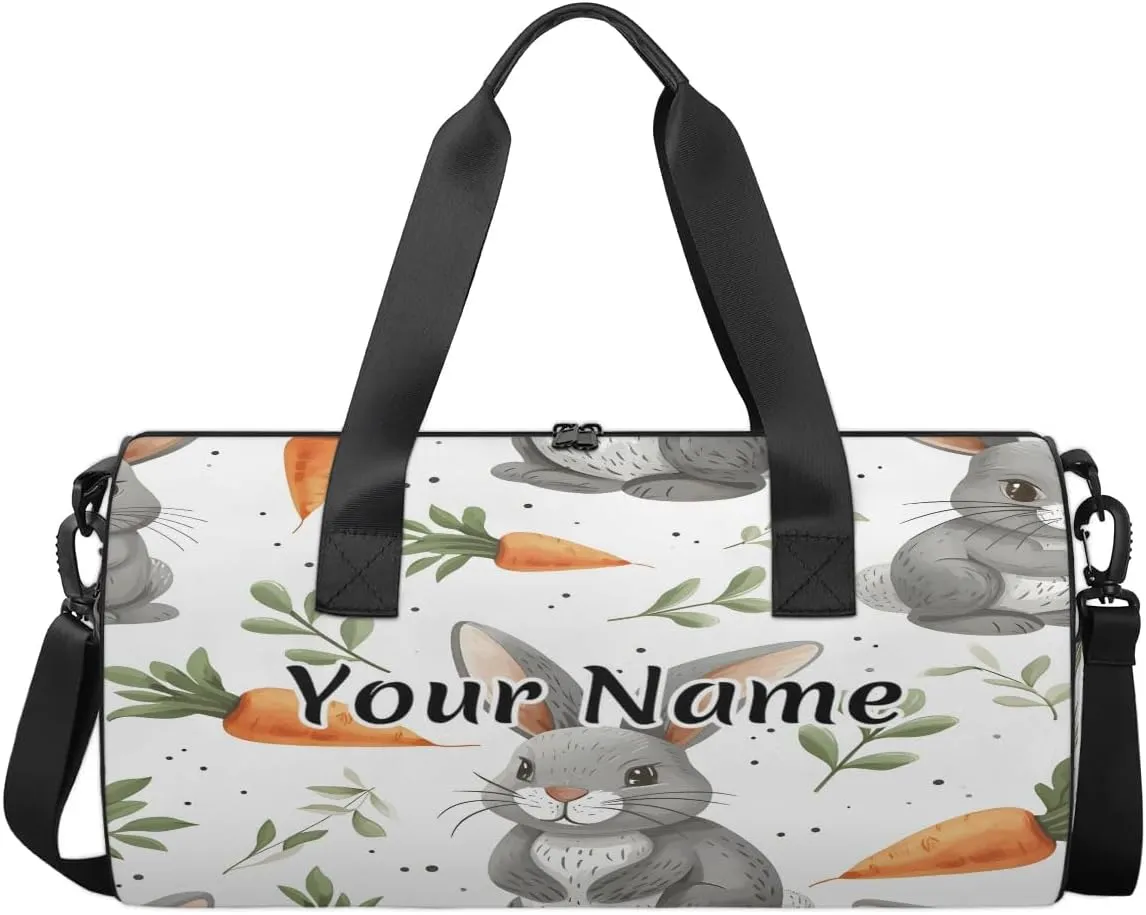 Personalized Duffel Bag for Women, Custom Rabbit Gym Bag for Sports, Waterproof Dance Bag with Name, Lightweight Carryon Gym Bag, Easter Day Rabbit Carrot