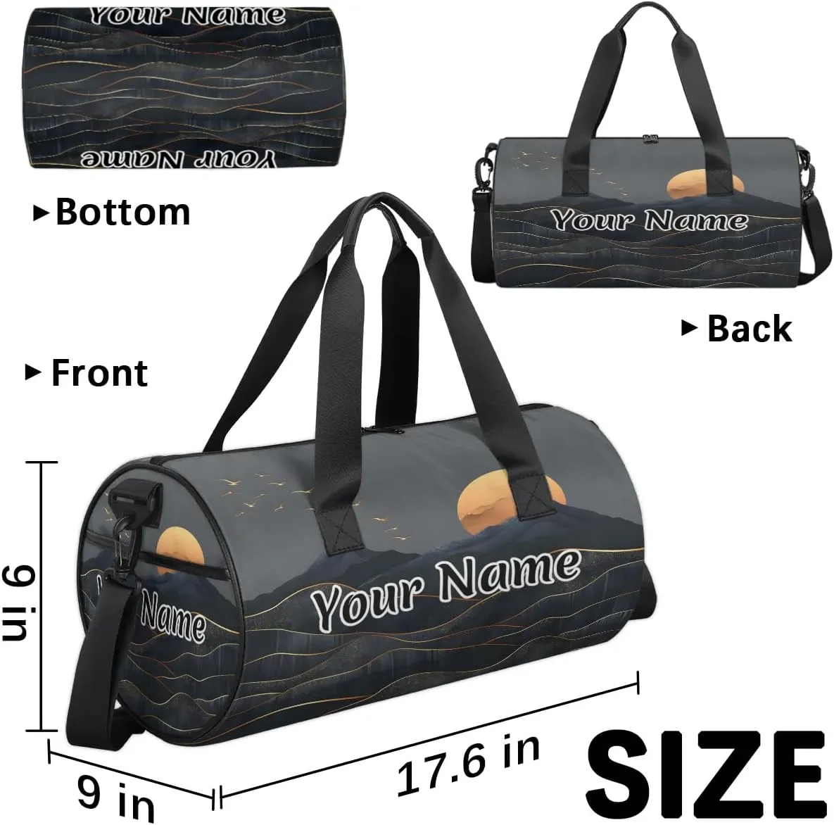 Personalized Duffel Bag for Women, Custom Retro Sunrise Sunset Gym Bag for Sports, Waterproof Dance Bag with Name, Lightweight Carryon Gym Bag, Sun Sunset Abstract