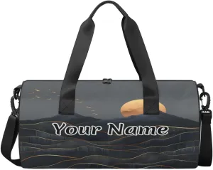 Personalized Duffel Bag for Women, Custom Retro Sunrise Sunset Gym Bag for Sports, Waterproof Dance Bag with Name, Lightweight Carryon Gym Bag, Sun Sunset Abstract