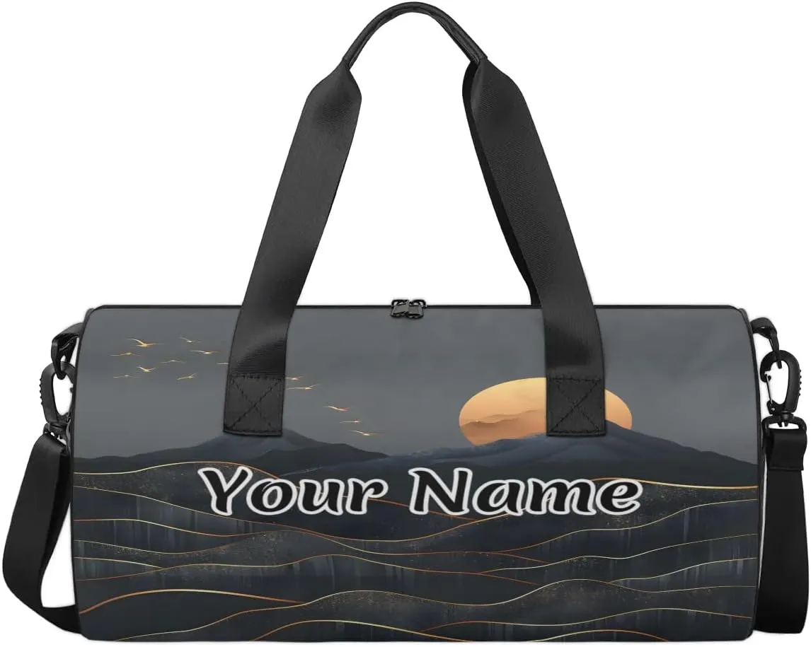 Personalized Duffel Bag for Women, Custom Retro Sunrise Sunset Gym Bag for Sports, Waterproof Dance Bag with Name, Lightweight Carryon Gym Bag, Sun Sunset Abstract