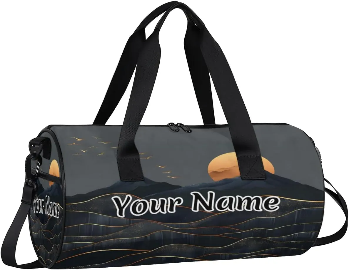 Personalized Duffel Bag for Women, Custom Retro Sunrise Sunset Gym Bag for Sports, Waterproof Dance Bag with Name, Lightweight Carryon Gym Bag, Sun Sunset Abstract