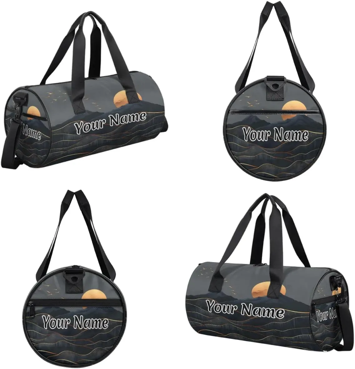 Personalized Duffel Bag for Women, Custom Retro Sunrise Sunset Gym Bag for Sports, Waterproof Dance Bag with Name, Lightweight Carryon Gym Bag, Sun Sunset Abstract