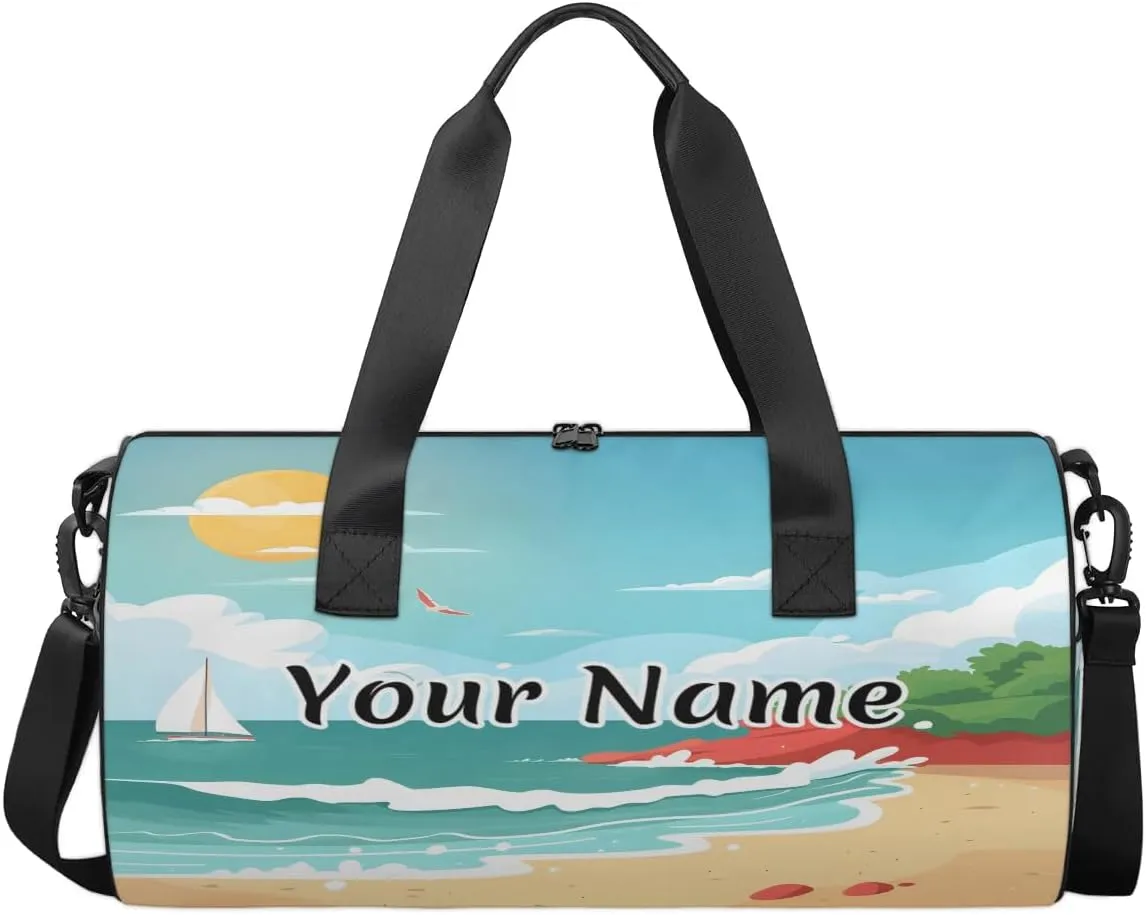Personalized Duffel Bag for Women, Custom Sandy Shore Gym Bag for Sports, Waterproof Dance Bag with Name, Lightweight Carryon Gym Bag, Boho Ocean