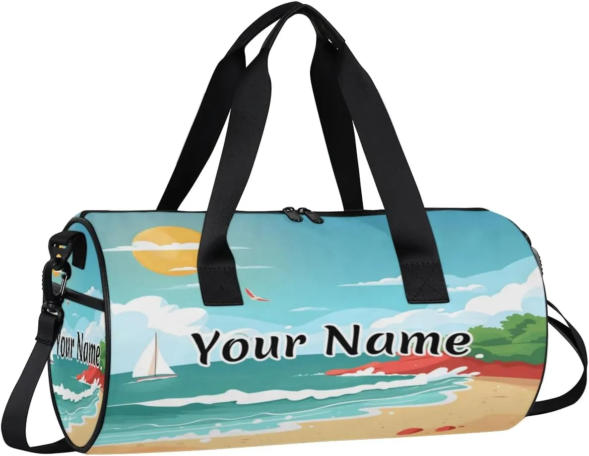 Personalized Duffel Bag for Women, Custom Sandy Shore Gym Bag for Sports, Waterproof Dance Bag with Name, Lightweight Carryon Gym Bag, Boho Ocean