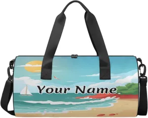 Personalized Duffel Bag for Women, Custom Sandy Shore Gym Bag for Sports, Waterproof Dance Bag with Name, Lightweight Carryon Gym Bag, Boho Ocean