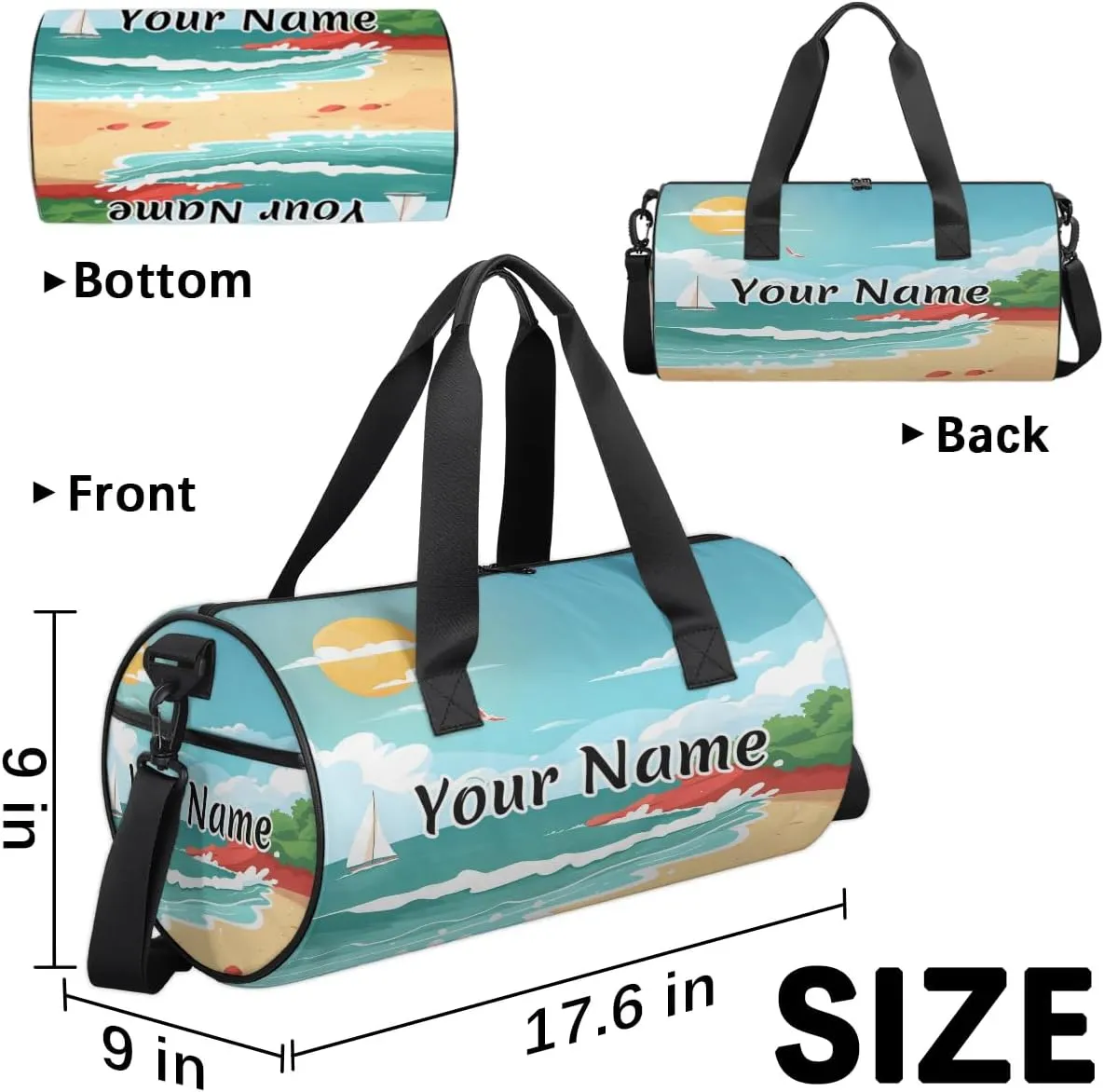 Personalized Duffel Bag for Women, Custom Sandy Shore Gym Bag for Sports, Waterproof Dance Bag with Name, Lightweight Carryon Gym Bag, Boho Ocean