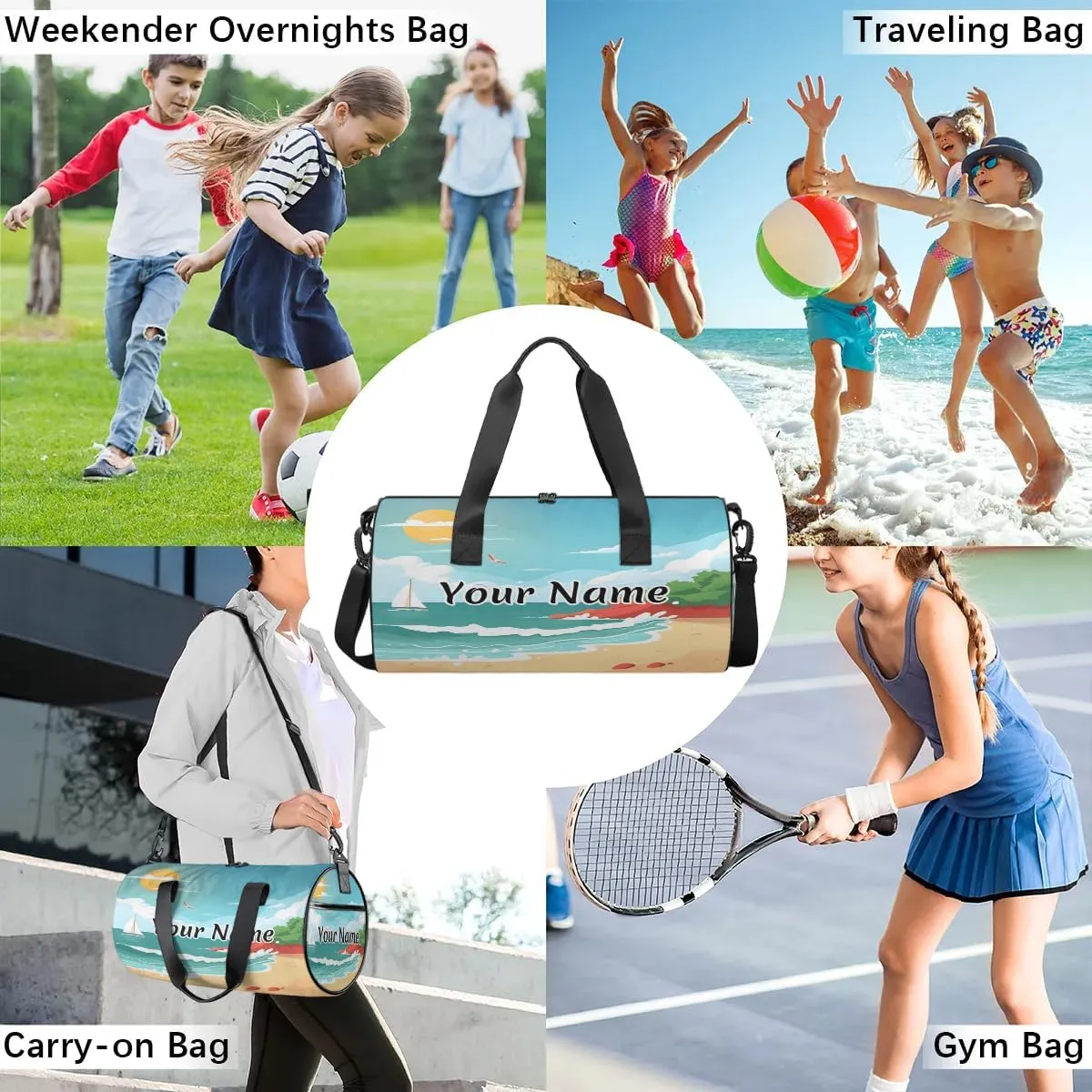 Personalized Duffel Bag for Women, Custom Sandy Shore Gym Bag for Sports, Waterproof Dance Bag with Name, Lightweight Carryon Gym Bag, Boho Ocean