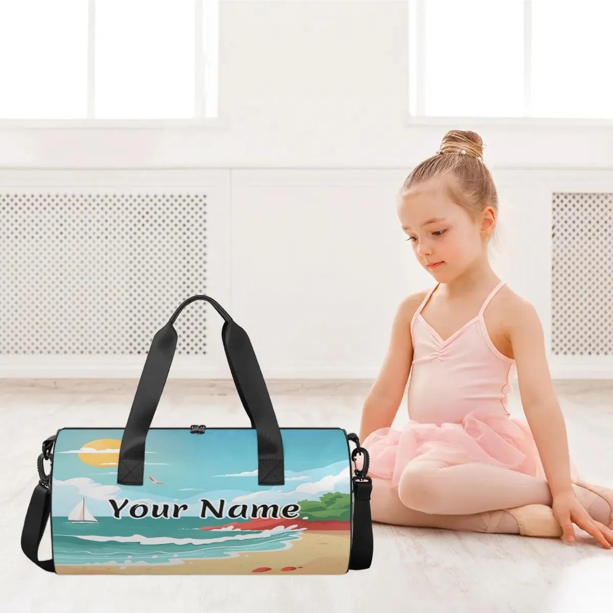 Personalized Duffel Bag for Women, Custom Sandy Shore Gym Bag for Sports, Waterproof Dance Bag with Name, Lightweight Carryon Gym Bag, Boho Ocean