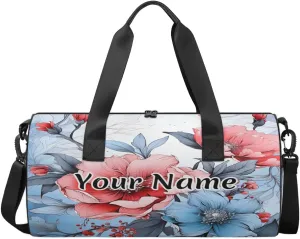 Personalized Duffel Bag for Women, Custom Spring Flower Gym Bag for Sports, Waterproof Dance Bag with Name, Lightweight Carryon Gym Bag, Watercolor Floral Plant