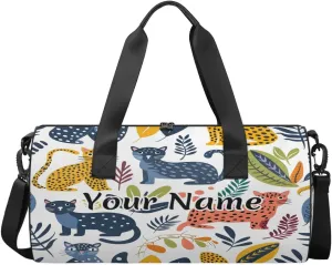Personalized Duffel Bag for Women, Custom Tropical Palm Leave Leopard Gym Bag for Sports, Waterproof Dance Bag with Name, Lightweight Carryon Gym Bag, Leopards