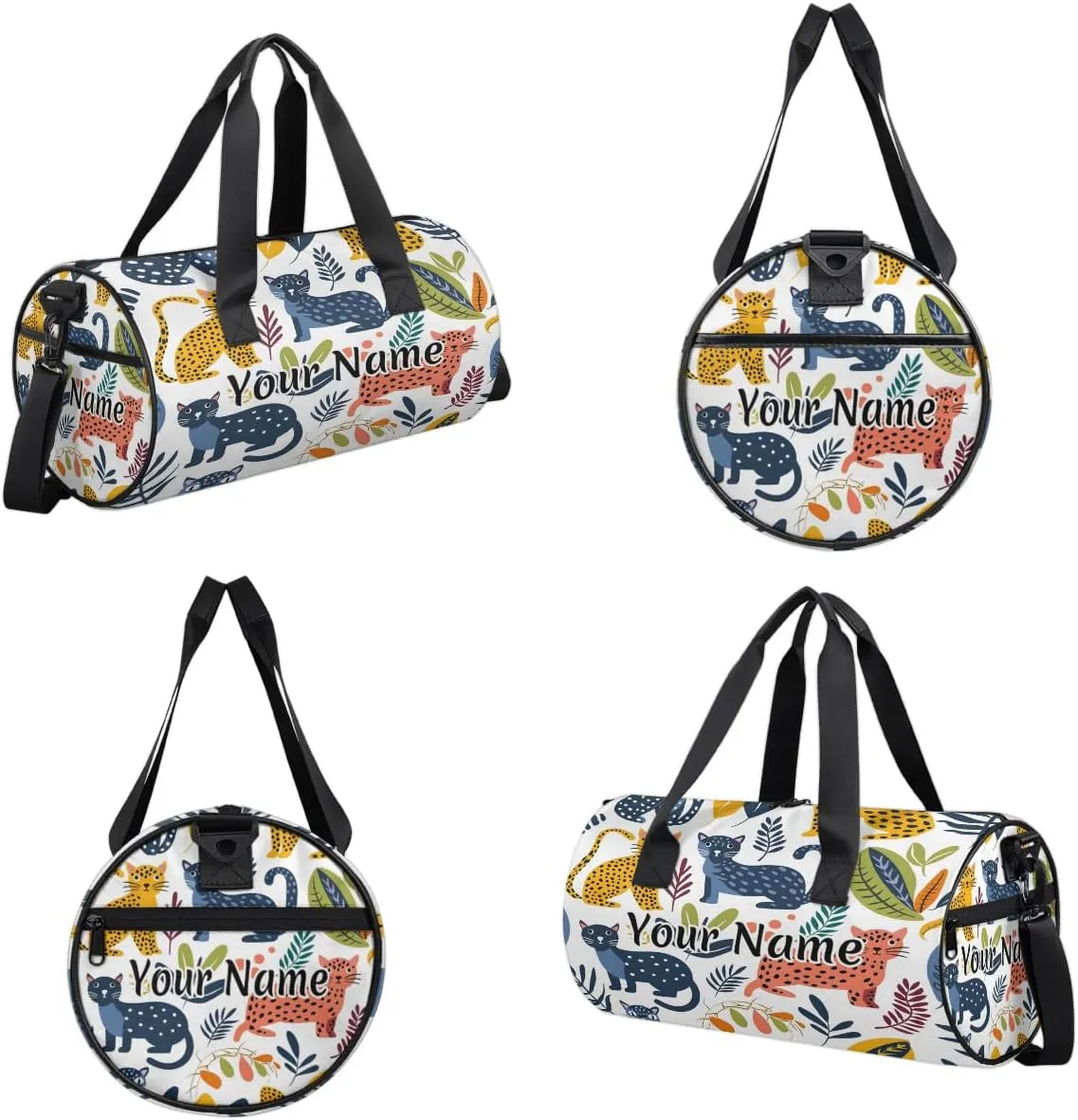 Personalized Duffel Bag for Women, Custom Tropical Palm Leave Leopard Gym Bag for Sports, Waterproof Dance Bag with Name, Lightweight Carryon Gym Bag, Leopards