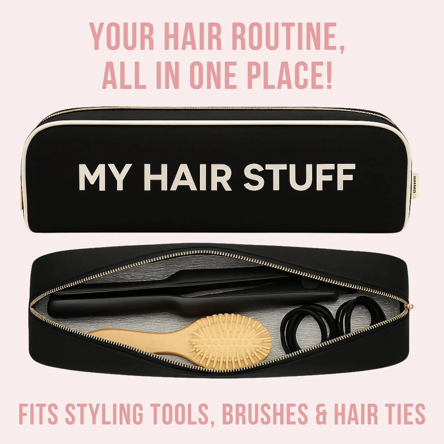 Personalized Hair Tools Travel Bag | Curling Iron Travel Case with Monogramming Heat Resistant | Traveling Case for Grooming Supplies | Hair Straightener Pouch for Hot Tools for Women | Black