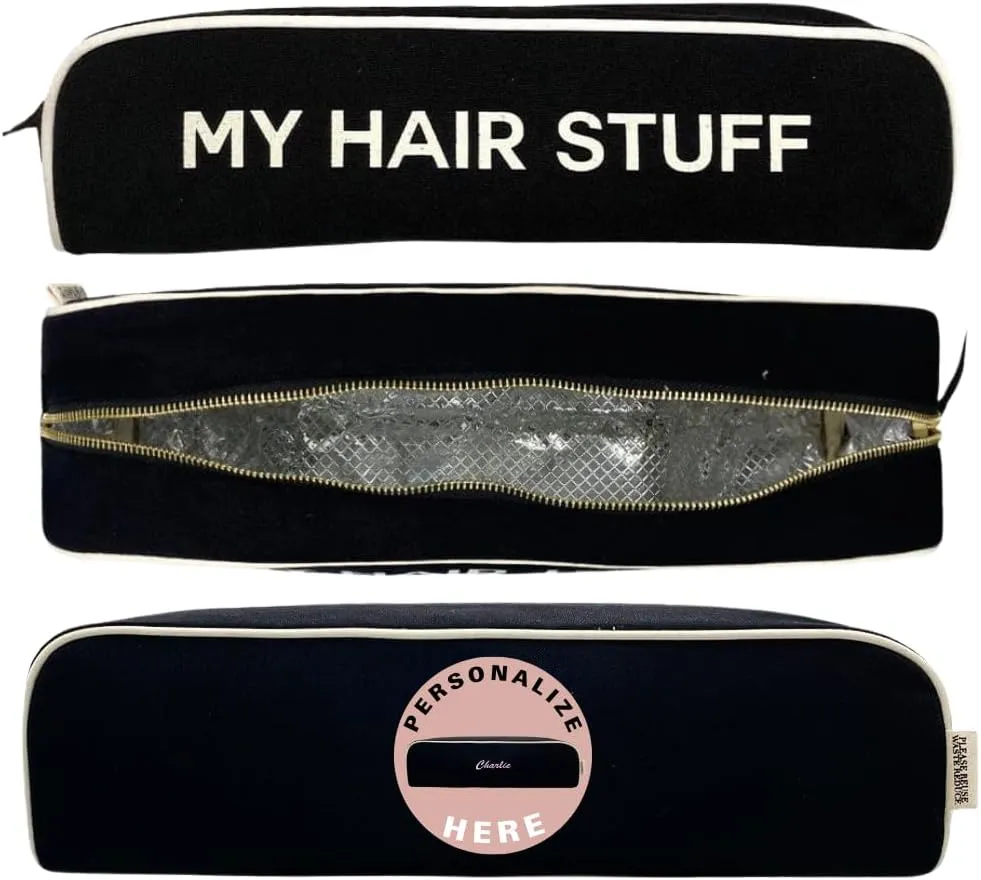 Personalized Hair Tools Travel Bag | Curling Iron Travel Case with Monogramming Heat Resistant | Traveling Case for Grooming Supplies | Hair Straightener Pouch for Hot Tools for Women | Black